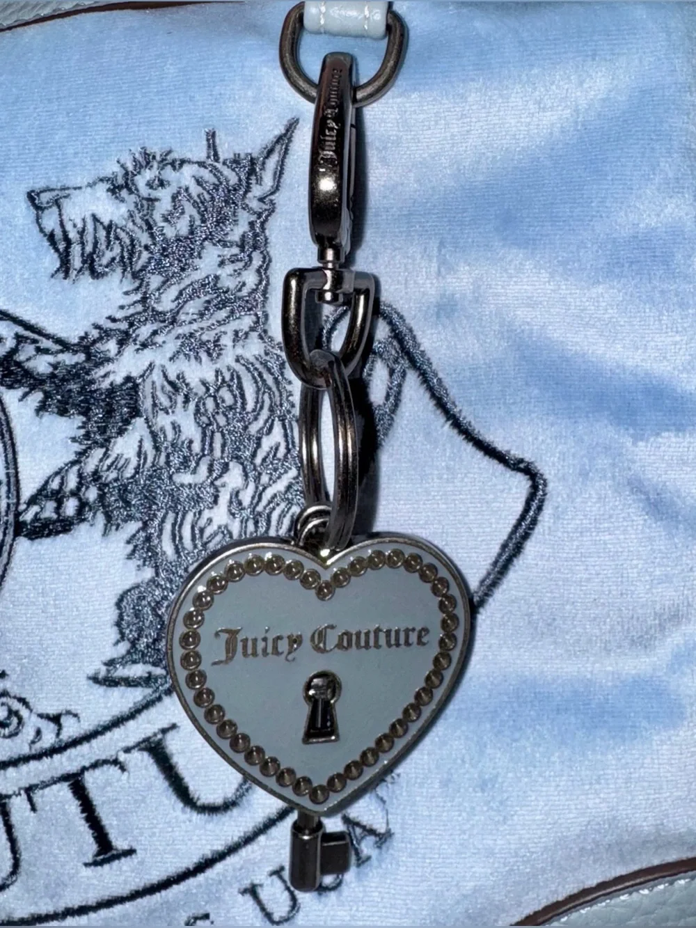 Juicy Couture Daydreamer Shopper Tote Bag in Dusk Blue Velour & Faux Leather
